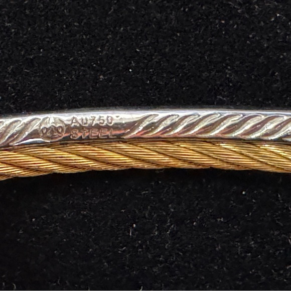 Phillip Charriol 18k Yellow Gold and Diamond Steel Cable Bracelet .19cm - Picture 8 of 11